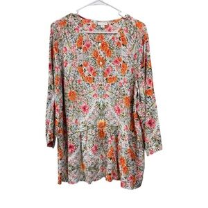 J Jill Floral Print Tunic Top Size XL Tall Peplum Popover Cottagecore Botanical